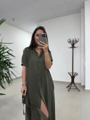 Cr 1005 Haki Kısa Kol Gömlek Elbise