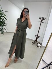 Cr 1005 Haki Kısa Kol Gömlek Elbise