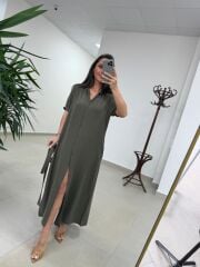 Cr 1005 Haki Kısa Kol Gömlek Elbise