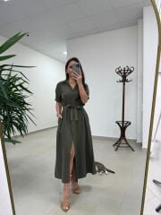 Cr 1005 Haki Kısa Kol Gömlek Elbise