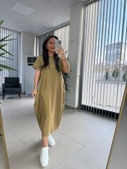 Dr 2597 Tasarım Oil Yeşili Parça Dikişli Sweat Elbise