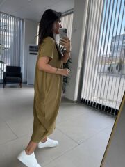 Dr 2597 Tasarım Oil Yeşili Parça Dikişli Sweat Elbise
