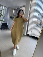 Dr 2597 Tasarım Oil Yeşili Parça Dikişli Sweat Elbise