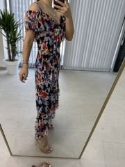 Askılı Laci Çiçekli Şifon Elbise