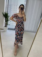 Askılı Laci Çiçekli Şifon Elbise