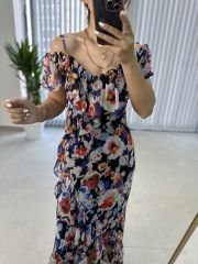 Askılı Laci Çiçekli Şifon Elbise