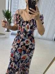 Strappy Navy Floral Chiffon Dress