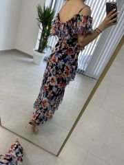 Askılı Laci Çiçekli Şifon Elbise