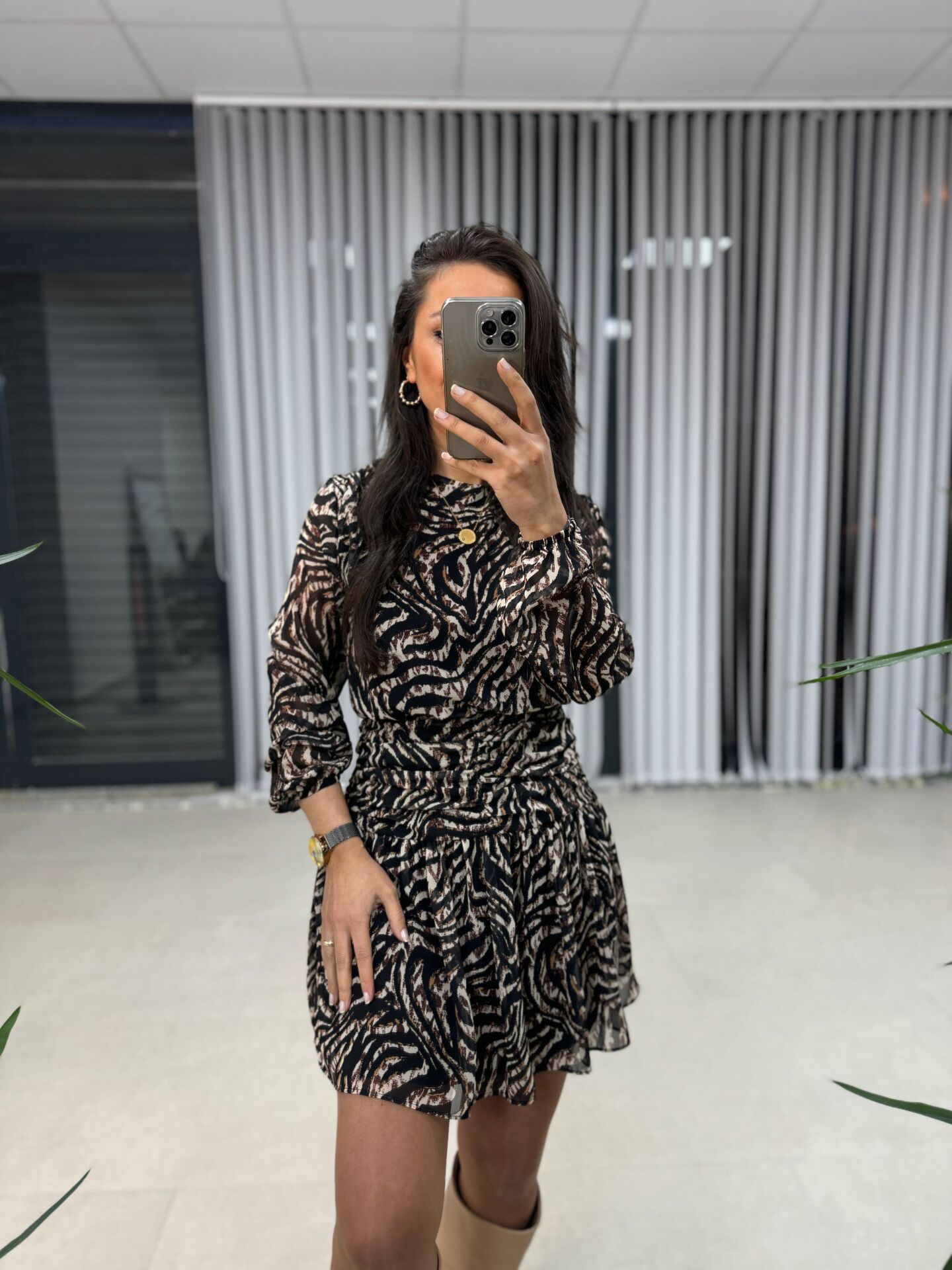 My Zebra Waist Draped Chiffon Dress