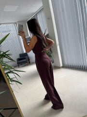 Fw 0375 Mürdüm Gold Düğmeli Yelekli Takım