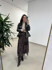 Ms 9576 Kahve Şal Desen Şifon Etek