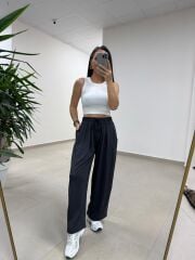 İv 0282 Paça Düğmeli Jakarlı Siyah Pantolon