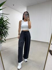 İv 0282 Paça Düğmeli Jakarlı Siyah Pantolon