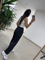 İv 0282 Paça Düğmeli Jakarlı Siyah Pantolon