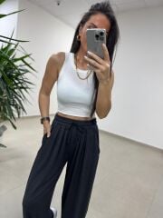 İv 0282 Paça Düğmeli Jakarlı Siyah Pantolon