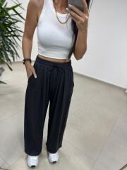 İv 0282 Paça Düğmeli Jakarlı Siyah Pantolon