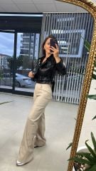 Taş Palazzo Deri Pantolon