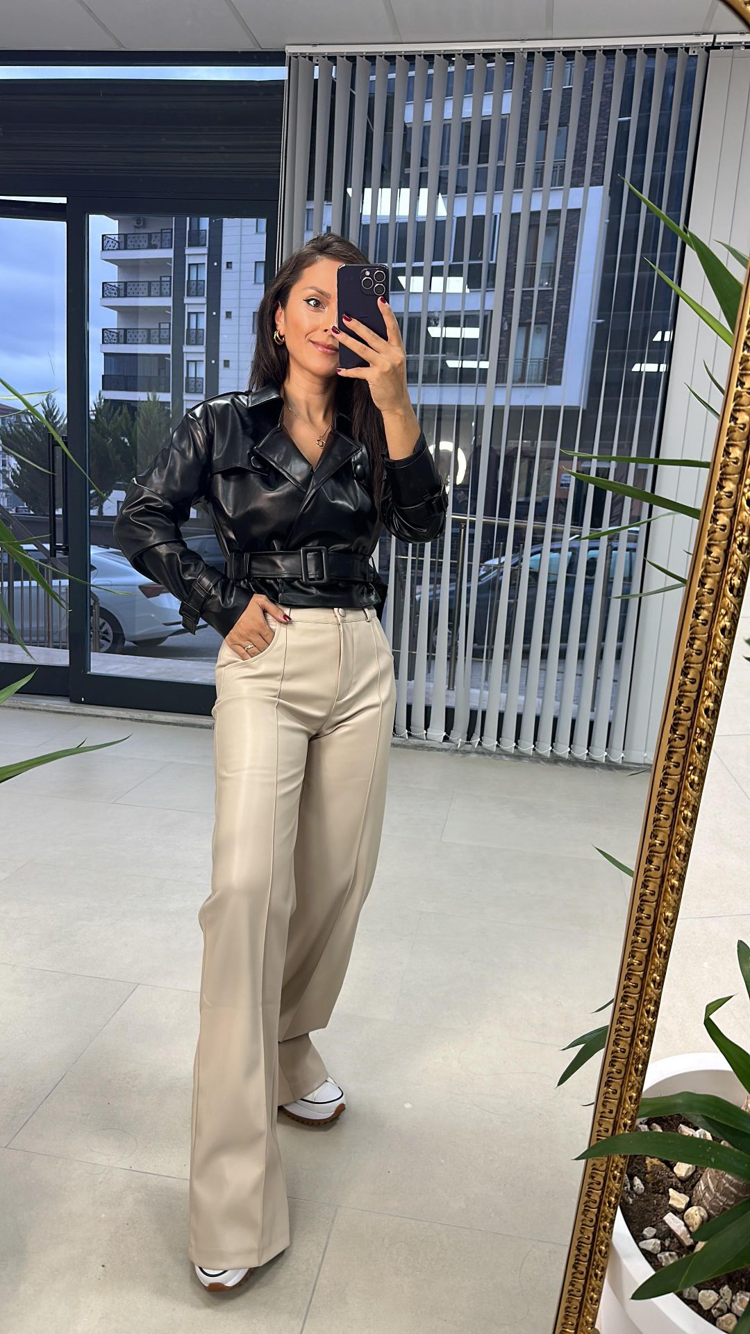 Taş Palazzo Deri Pantolon