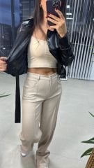 Taş Palazzo Deri Pantolon