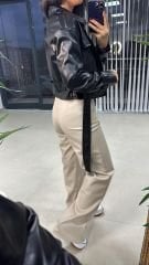 Taş Palazzo Deri Pantolon