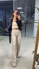 Taş Palazzo Deri Pantolon