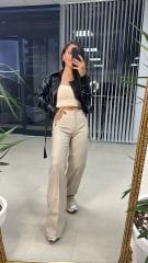 Taş Palazzo Deri Pantolon