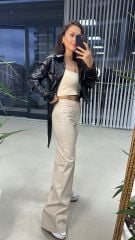 Taş Palazzo Deri Pantolon