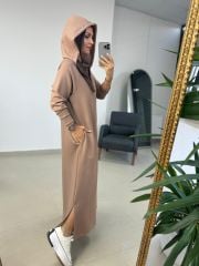 Dr 8137 Vizon Fermuarlı Kapüşonlu Modal Elbise