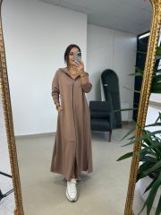 Dr 8137 Vizon Fermuarlı Kapüşonlu Modal Elbise