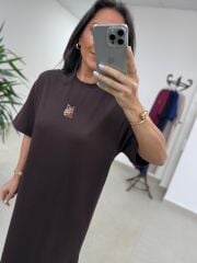 Bh 09512 Figür Detaylı Modal Kahve Midi Elbise