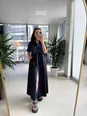 Dr 8254 Tasarım Mavi Denim Detaylı Gömlek Elbise