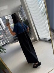 Dr 8254 Tasarım Mavi Denim Detaylı Gömlek Elbise
