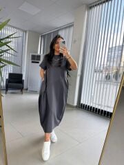 Dr 2597 Tasarım Antrasit Parça Dikişli Sweat Elbise