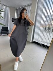 Dr 2597 Tasarım Antrasit Parça Dikişli Sweat Elbise