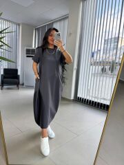 Dr 2597 Tasarım Antrasit Parça Dikişli Sweat Elbise