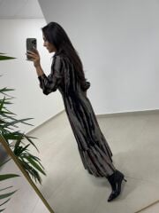 Ms 212 Kızıl-Siyah V Yaka Düğme Detaylı Gömlek Elbise