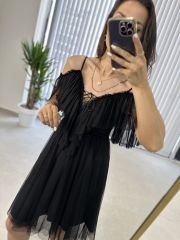 Siyah Tül Detaylı Elbise