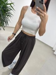 İv 0282 Paça Düğmeli Jakarlı Kahve Pantolon