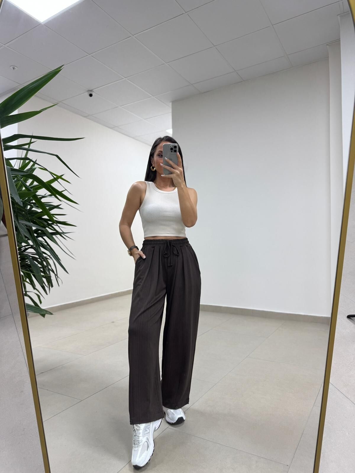 İv 0282 Paça Düğmeli Jakarlı Kahve Pantolon