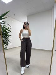 İv 0282 Paça Düğmeli Jakarlı Kahve Pantolon