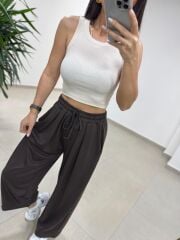 İv 0282 Paça Düğmeli Jakarlı Kahve Pantolon