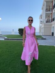 My 3776 Pembe Çiçekli Bağlamalı Elbise