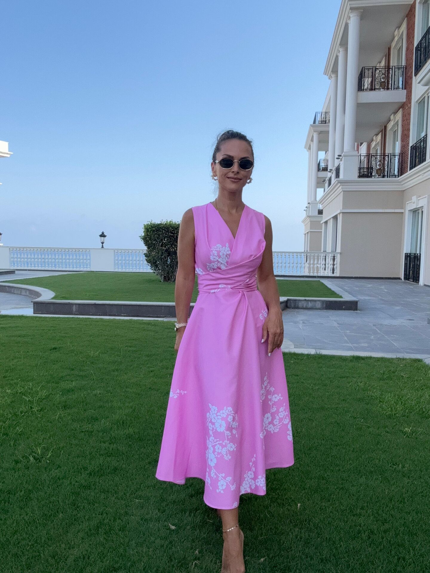 My 3776 Pembe Çiçekli Bağlamalı Elbise