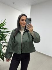 Ms 3765 Kadife Yaka Haki Ceket