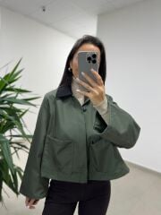 Ms 3765 Kadife Yaka Haki Ceket