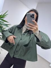 Ms 3765 Kadife Yaka Haki Ceket