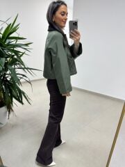 Ms 3765 Kadife Yaka Haki Ceket