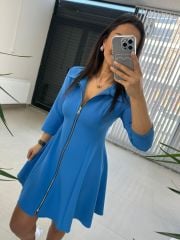 Ms Fermuarlı Mavi Çan Elbise