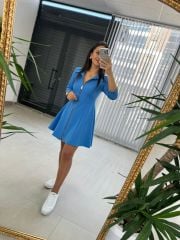 Ms Fermuarlı Mavi Çan Elbise