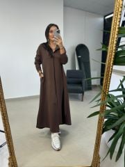 Dr 8137 Kahve Fermuarlı Kapüşonlu Modal Elbise